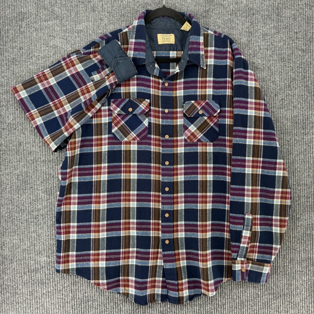 Vintage Sears flannel mens 2XL long sleeve chore work shirt plus size outdoor